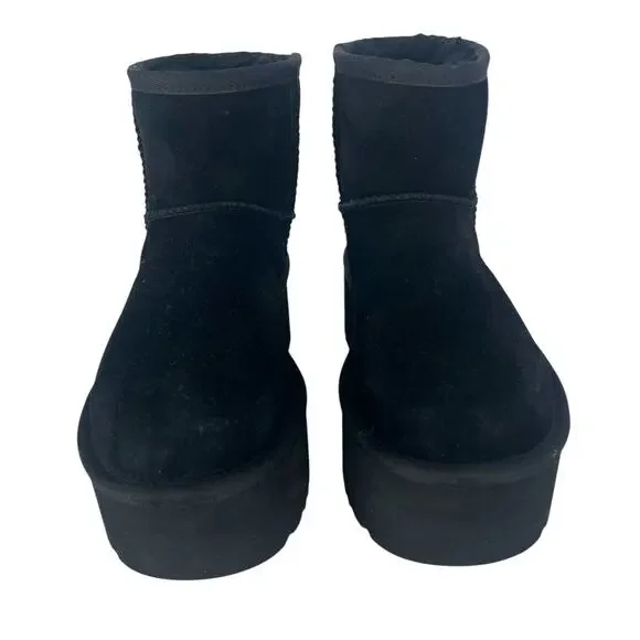 UGG Classic Ultra Mini Platform Boots Black Suede Size 6 - Picture 8 of 13